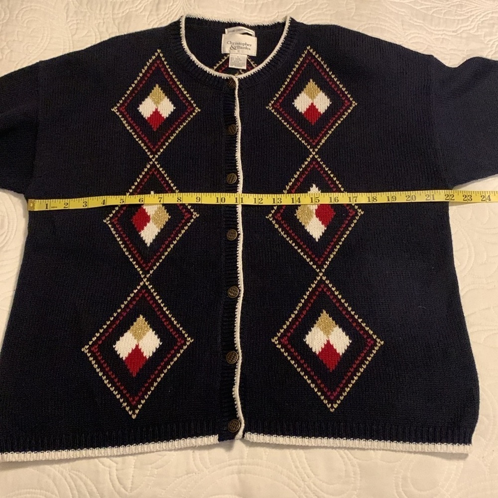 Christopher& Banks Women Hand Embroidered Cotton Core Cardigan Sweater Blue SZ L - Picture 12 of 16